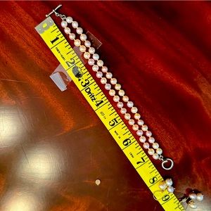 Pink pearl bracelet and earrings. Custom made.